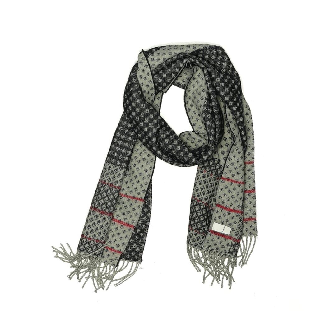 Vera Bradley Black Gray Woven Scarf Fringe Border Geometric Pattern Wrap